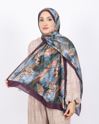 Soft Bambu Kraş Şal D048 Koyu Mürdüm, yapraklı desenli, 75 × 185 cm şal – görsel 2