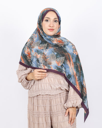 Soft Bambu Kraş Şal D048 Koyu Mürdüm, yapraklı desenli, 75 × 185 cm şal – görsel 1