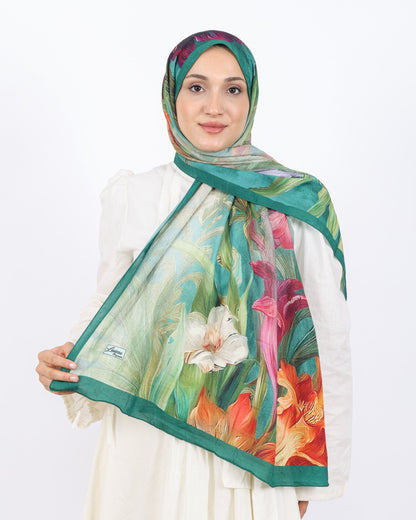 Soft Bambu Kraş Şal D055 Mint Yeşili, çiçekli desenli, 75 × 185 cm şal – görsel 2
