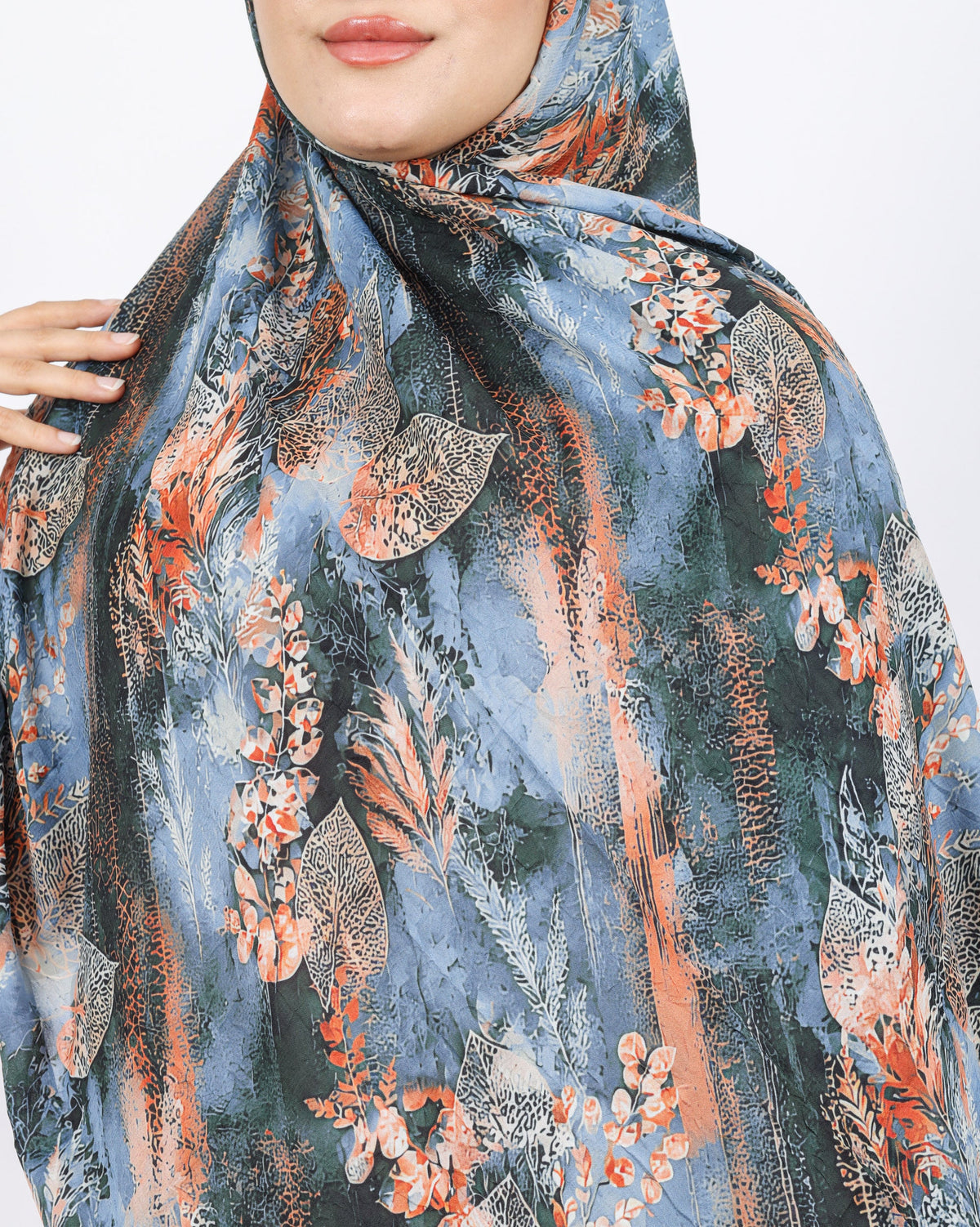 Soft Bambu Kraş Şal D048 Koyu Mürdüm, yapraklı desenli, 75 × 185 cm şal – görsel 4