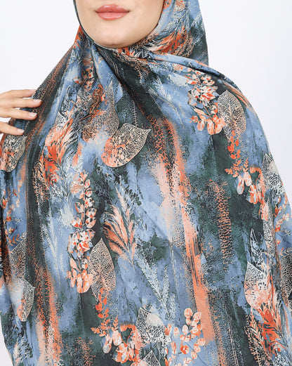 Soft Bambu Kraş Şal D048 Koyu Mürdüm, yapraklı desenli, 75 × 185 cm şal – görsel 4