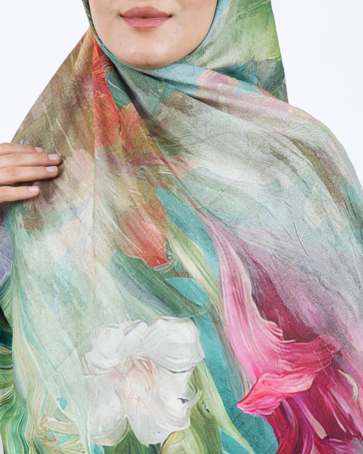 Soft Bambu Kraş Şal D055 Mint Yeşili, çiçekli desenli, 75 × 185 cm şal – görsel 4