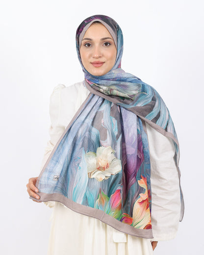 Soft Bambu Kraş Şal D055 Vizon, çiçekli desenli, 75 × 185 cm şal – görsel 1