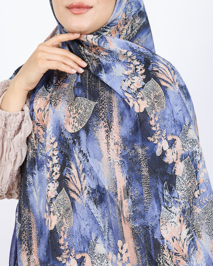 Soft Bambu Kraş Şal D048 Lacivert, yapraklı desenli, 75 × 185 cm şal – görsel 4
