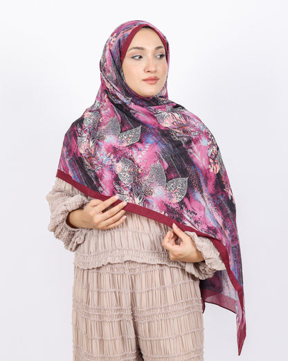 Soft Bambu Kraş Şal D048 Bordo, yapraklı desenli, 75 × 185 cm şal – görsel 3