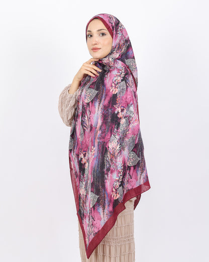 Soft Bambu Kraş Şal D048 Bordo, yapraklı desenli, 75 × 185 cm şal – görsel 1