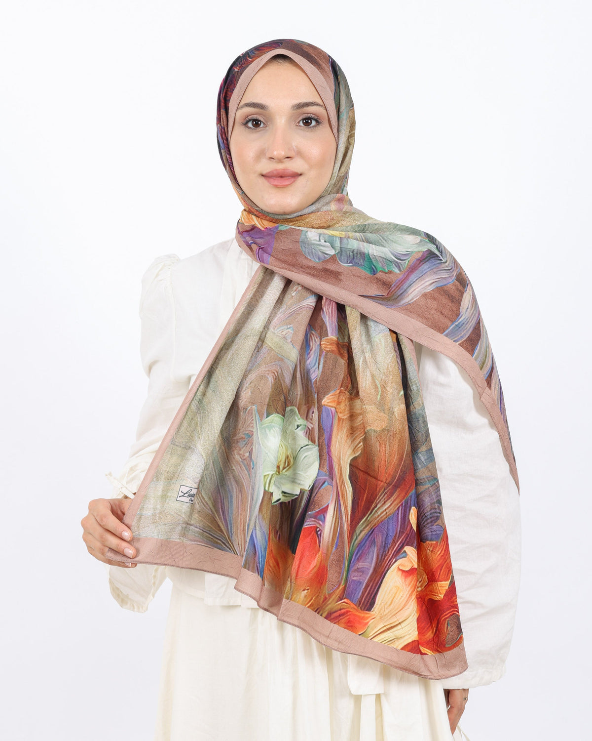 Soft Bambu Kraş Şal D055 Gül Kurusu, çiçekli desenli, 75 × 185 cm şal – görsel 2