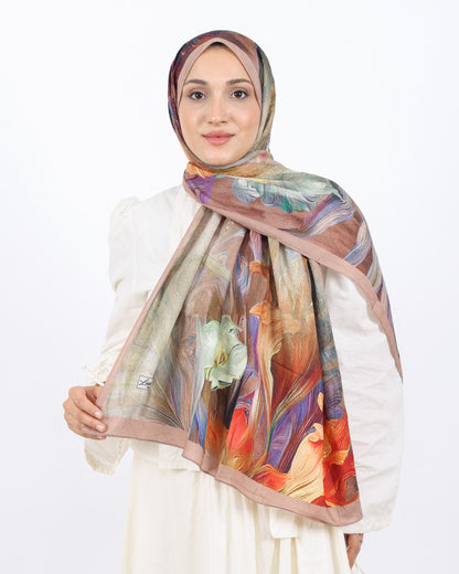Soft Bambu Kraş Şal D055 Gül Kurusu, çiçekli desenli, 75 × 185 cm şal – görsel 2