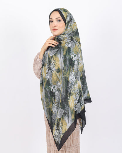 Soft Bambu Kraş Şal D048 Siyah, yapraklı desenli, 75 × 185 cm şal – görsel 3