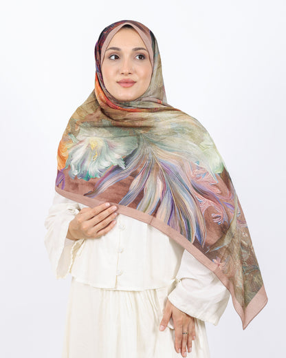 Soft Bambu Kraş Şal D055 Gül Kurusu, çiçekli desenli, 75 × 185 cm şal – görsel 3