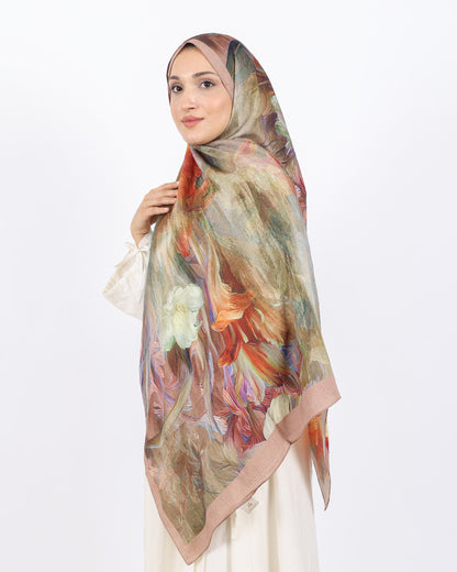 Soft Bambu Kraş Şal D055 Gül Kurusu, çiçekli desenli, 75 × 185 cm şal – görsel 1