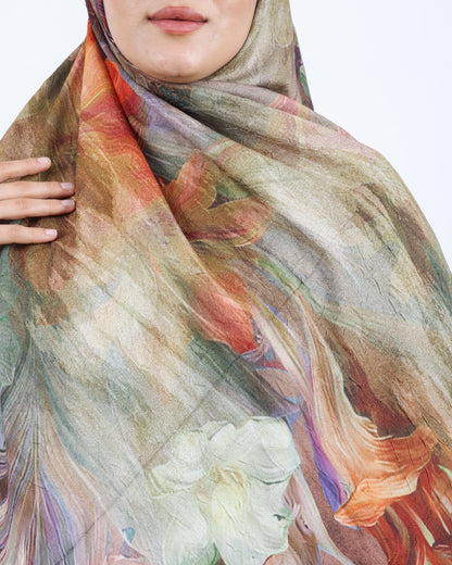 Soft Bambu Kraş Şal D055 Gül Kurusu, çiçekli desenli, 75 × 185 cm şal – görsel 4