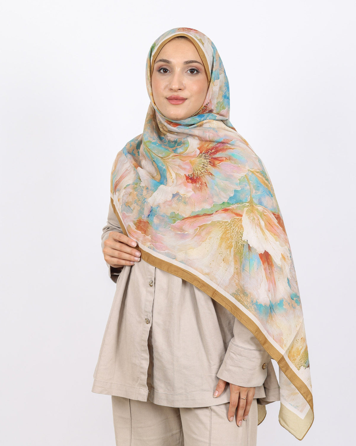 Soft Bambu Kraş Şal D044 Hardal, çiçekli desenli, 75 × 185 cm şal – görsel 2