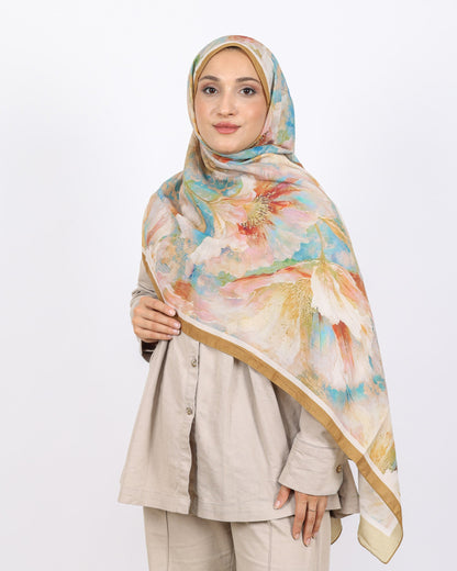 Soft Bambu Kraş Şal D044 Hardal, çiçekli desenli, 75 × 185 cm şal – görsel 2