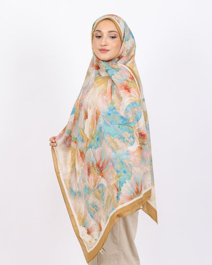 Soft Bambu Kraş Şal D044 Hardal, çiçekli desenli, 75 × 185 cm şal – görsel 3