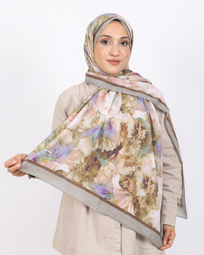 Soft Bambu Kraş Şal D044 Gri Kahve, çiçekli desenli, 75 × 185 cm şal – görsel 2