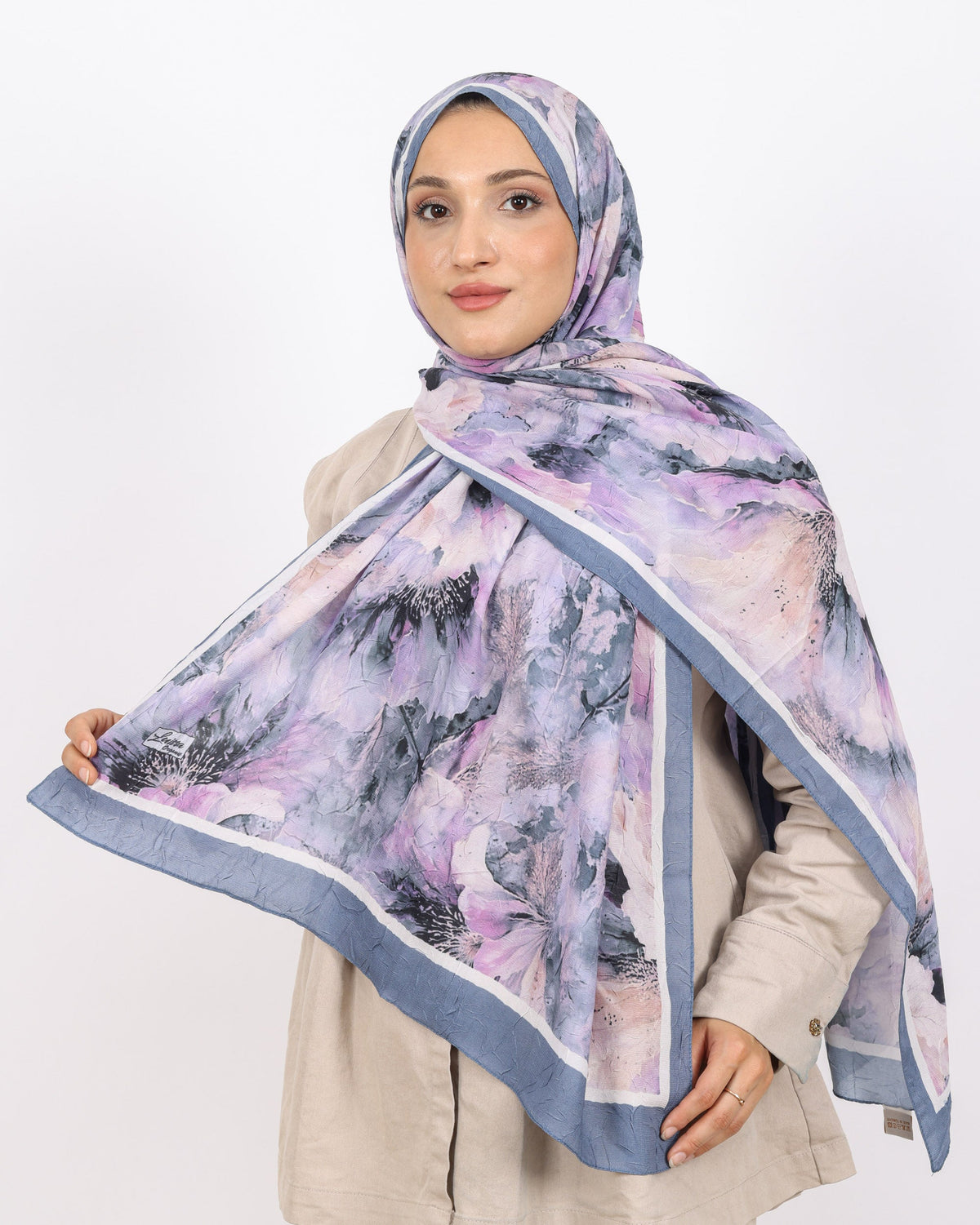 Soft Bambu Kraş Şal D044 Antrasit Gri, çiçekli desenli, 75 × 185 cm şal – görsel 1