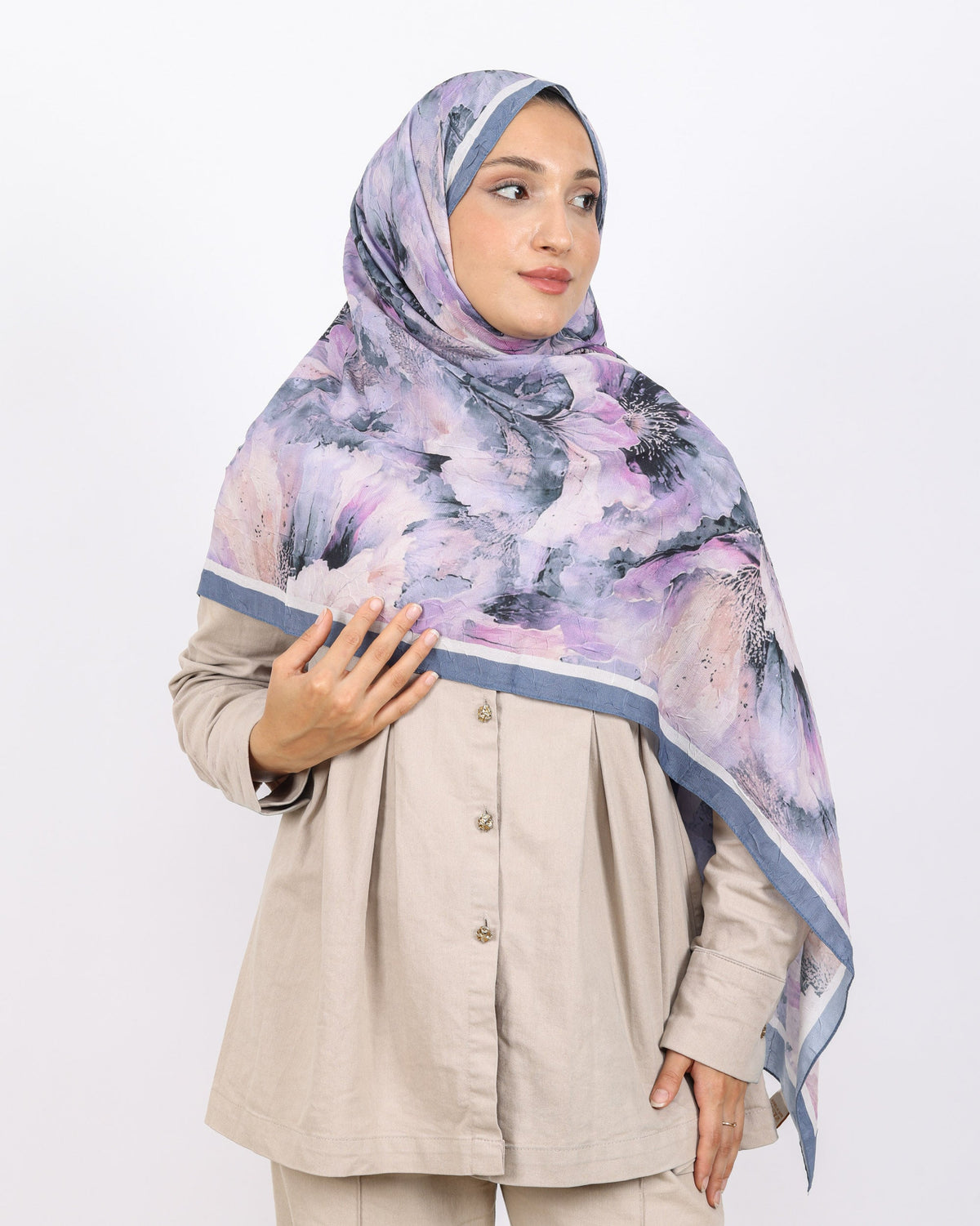 Soft Bambu Kraş Şal D044 Antrasit Gri, çiçekli desenli, 75 × 185 cm şal – görsel 2