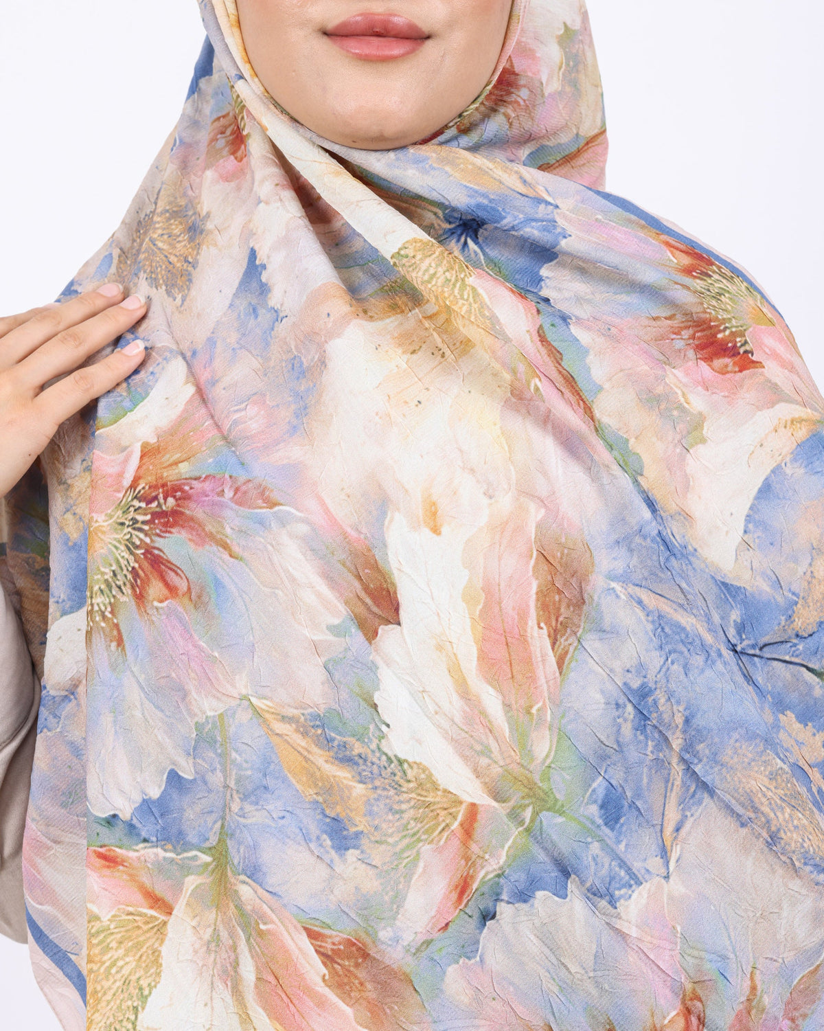 Soft Bambu Kraş Şal D044 Bej, çiçekli desenli, 75 × 185 cm şal – görsel 4
