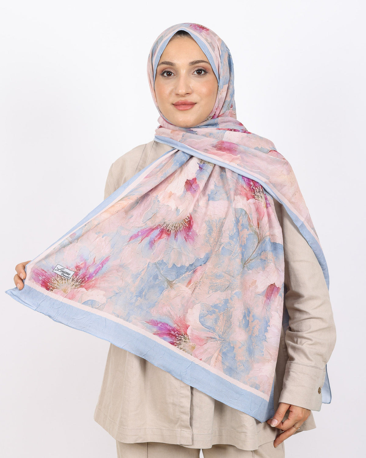 Soft Bambu Kraş Şal D044 Bebe Mavisi, çiçekli desenli, 75 × 185 cm şal – görsel 2