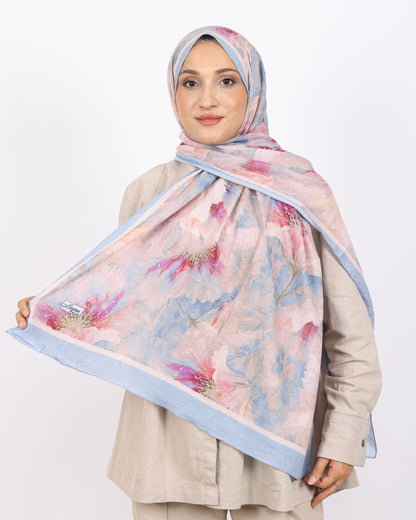 Soft Bambu Kraş Şal D044 Bebe Mavisi, çiçekli desenli, 75 × 185 cm şal – görsel 2