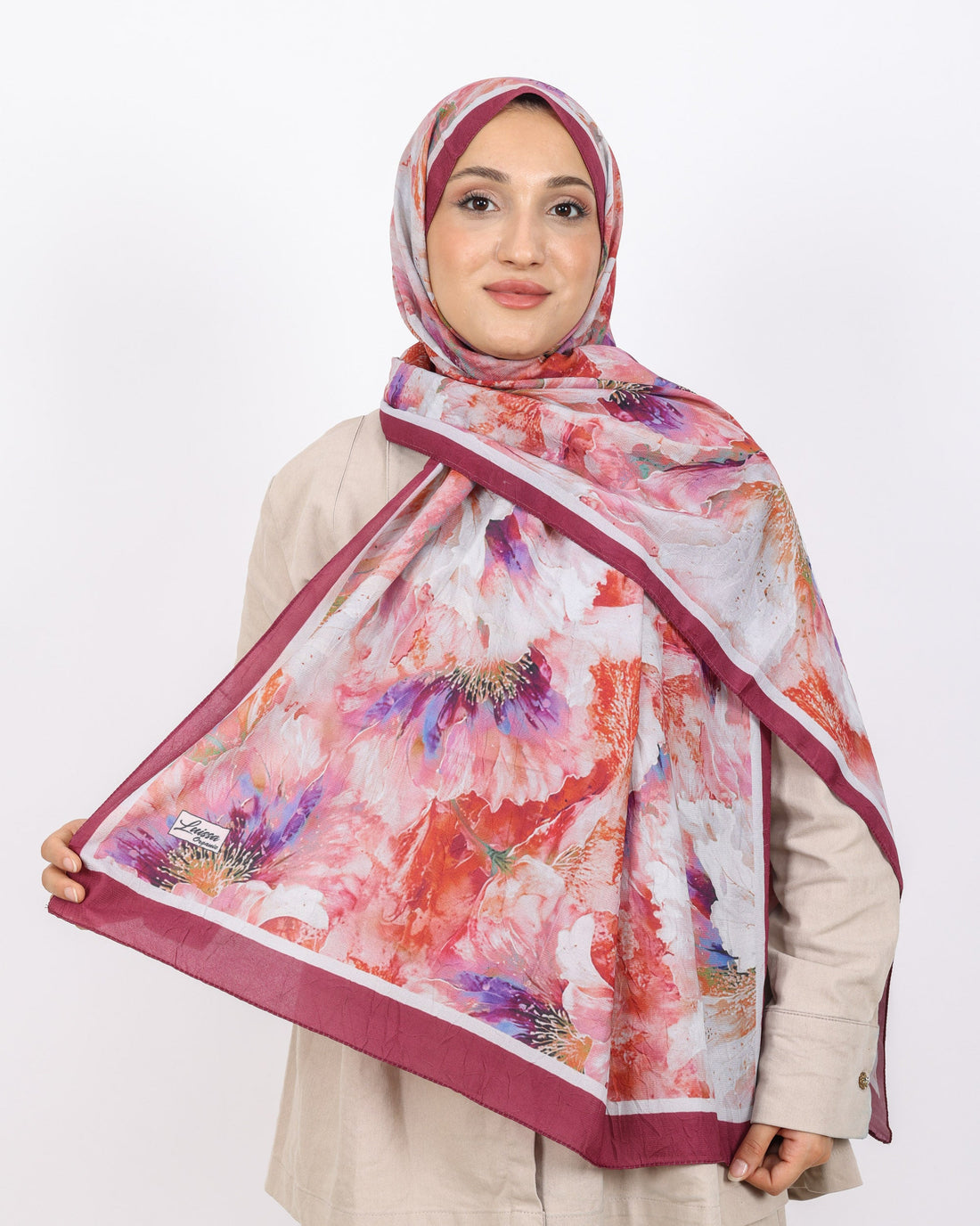 Soft Bambu Kraş Şal D044 Mürdüm, çiçekli desenli, 75 × 185 cm şal – görsel 1
