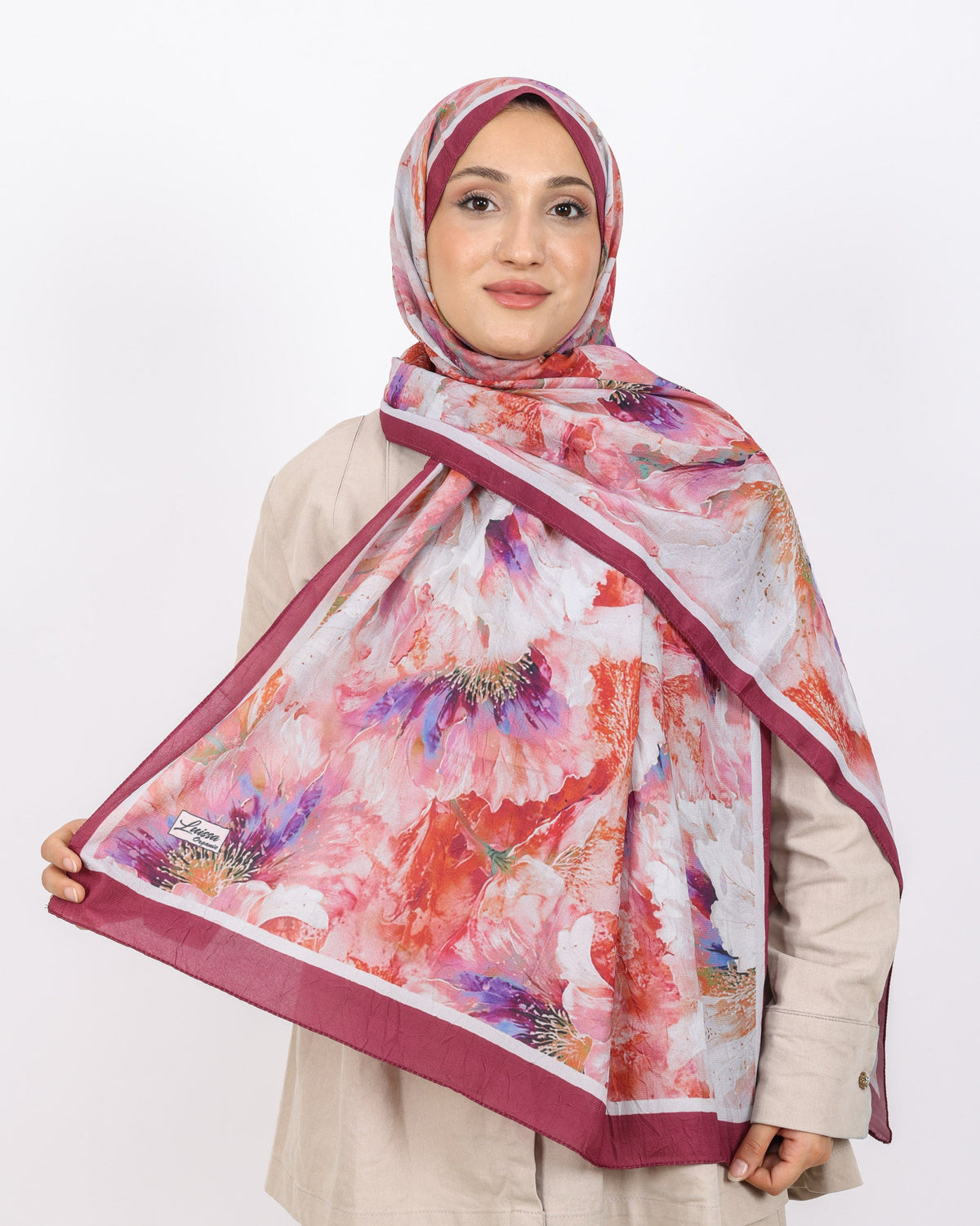 Soft Bambu Kraş Şal D044 Mürdüm, çiçekli desenli, 75 × 185 cm şal – görsel 1