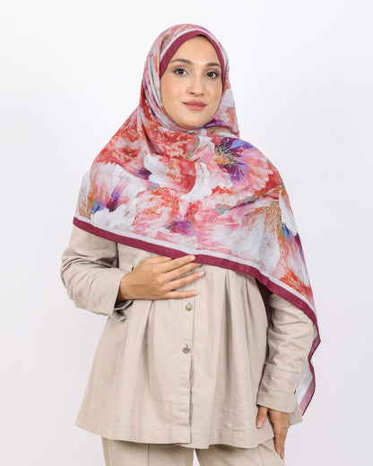 Soft Bambu Kraş Şal D044 Mürdüm, çiçekli desenli, 75 × 185 cm şal – görsel 2
