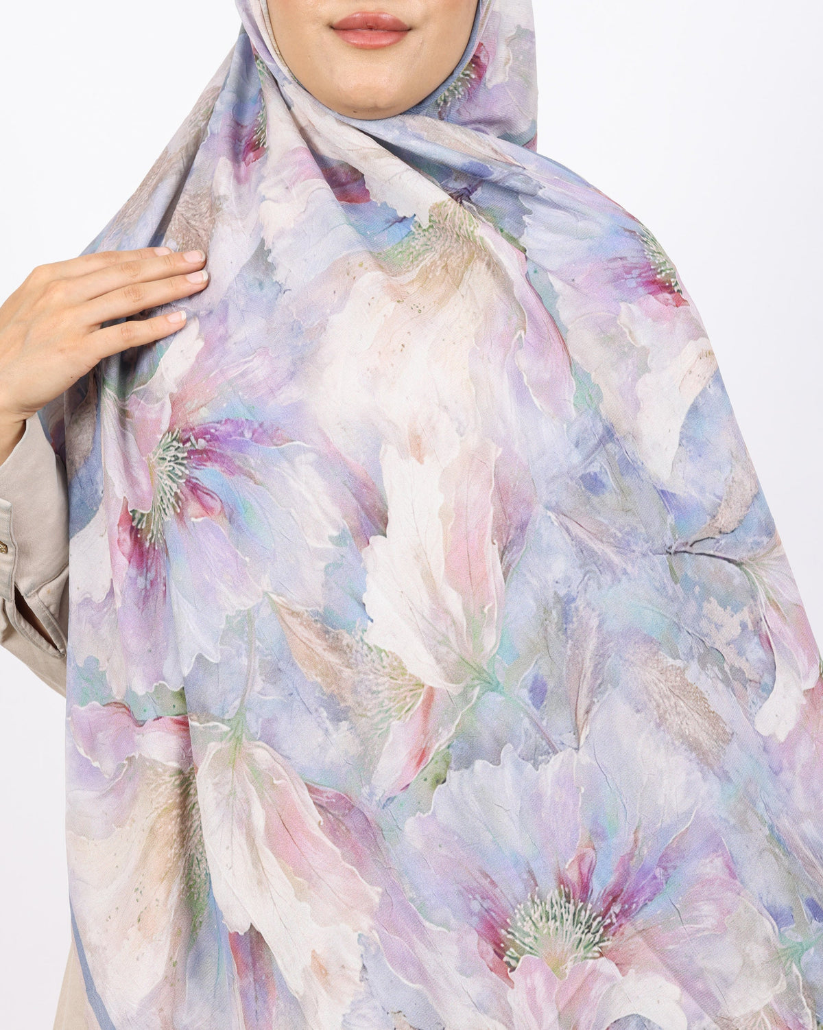 Soft Bambu Kraş Şal D044 Vizon, çiçekli desenli, 75 × 185 cm şal – görsel 4