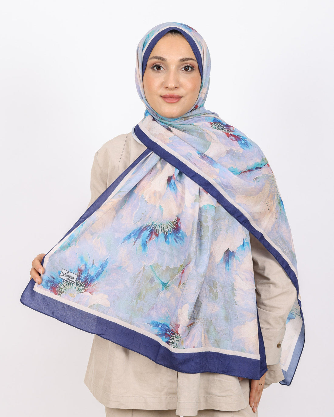 Soft Bambu Kraş Şal D044 Lacivert, çiçekli desenli, 75 × 185 cm şal – görsel 2