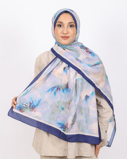 Soft Bambu Kraş Şal D044 Lacivert, çiçekli desenli, 75 × 185 cm şal – görsel 2