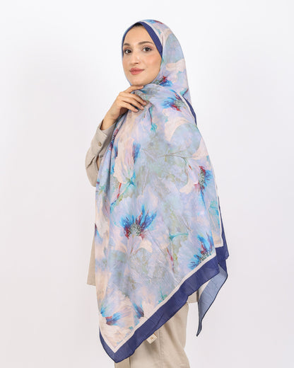 Soft Bambu Kraş Şal D044 Lacivert, çiçekli desenli, 75 × 185 cm şal – görsel 3