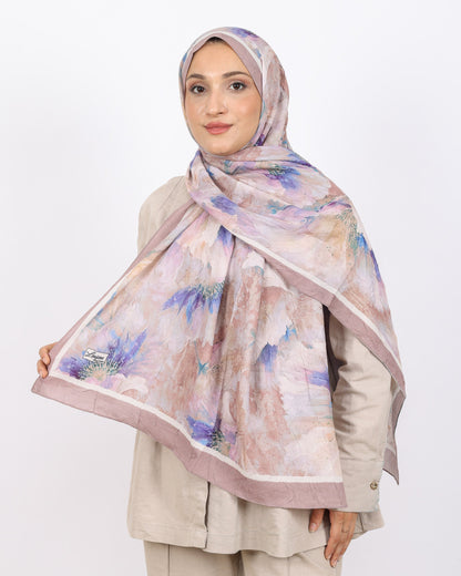 Soft Bambu Kraş Şal D044 Pudra, çiçekli desenli, 75 × 185 cm şal – görsel 1