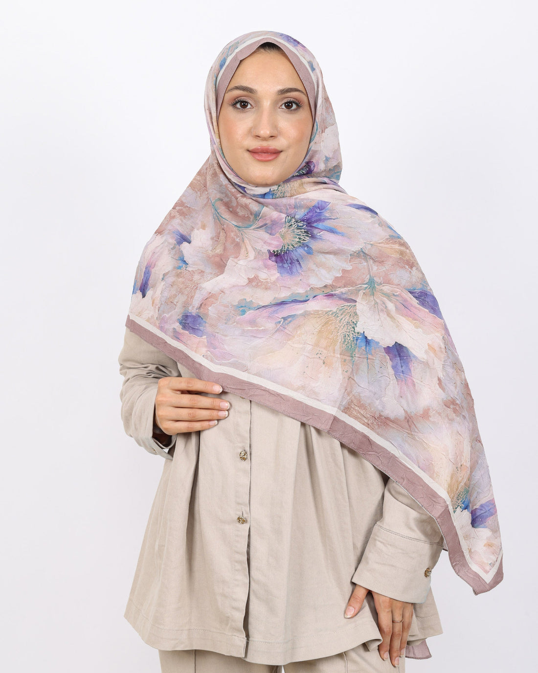 Soft Bambu Kraş Şal D044 Pudra, çiçekli desenli, 75 × 185 cm şal – görsel 2