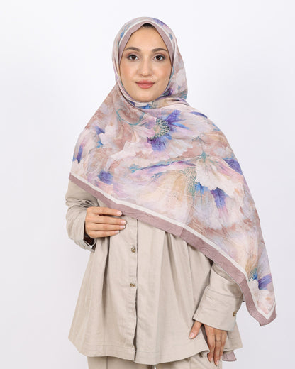 Soft Bambu Kraş Şal D044 Pudra, çiçekli desenli, 75 × 185 cm şal – görsel 2