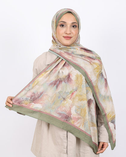 Soft Bambu Kraş Şal D044 Mint Yeşili, çiçekli desenli, 75 × 185 cm şal – görsel 2