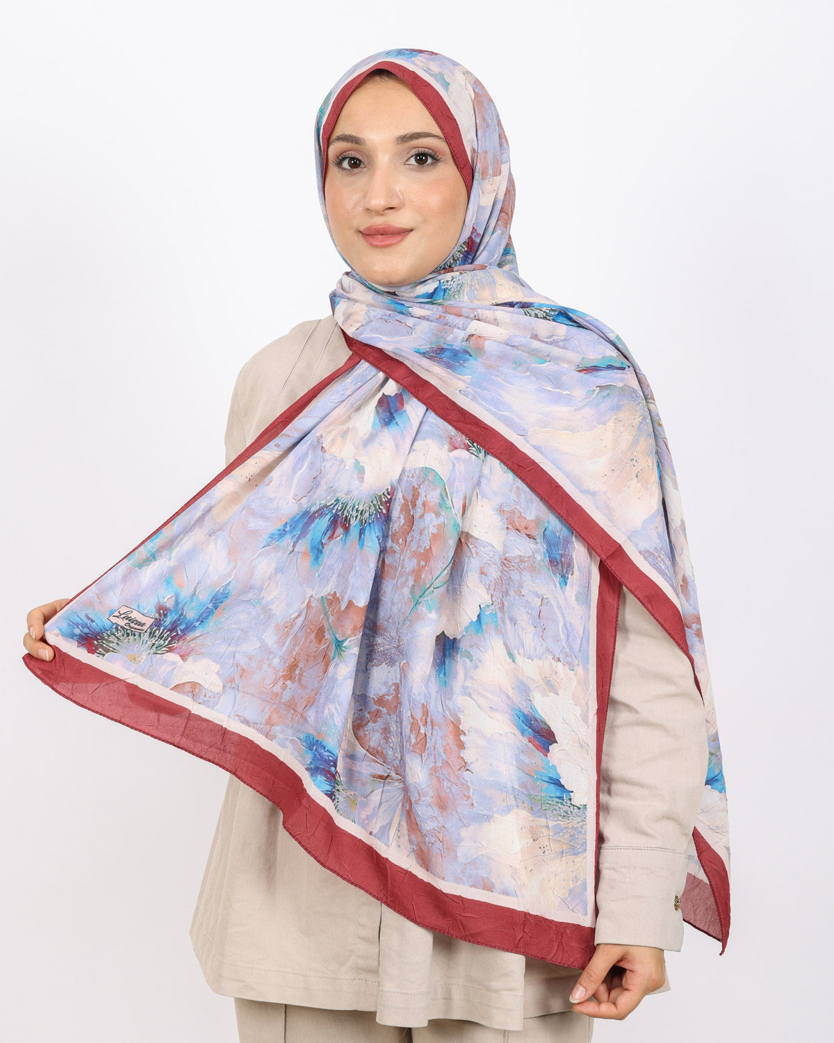 Soft Bambu Kraş Şal D044 Bordo, çiçekli desenli, 75 × 185 cm şal – görsel 2