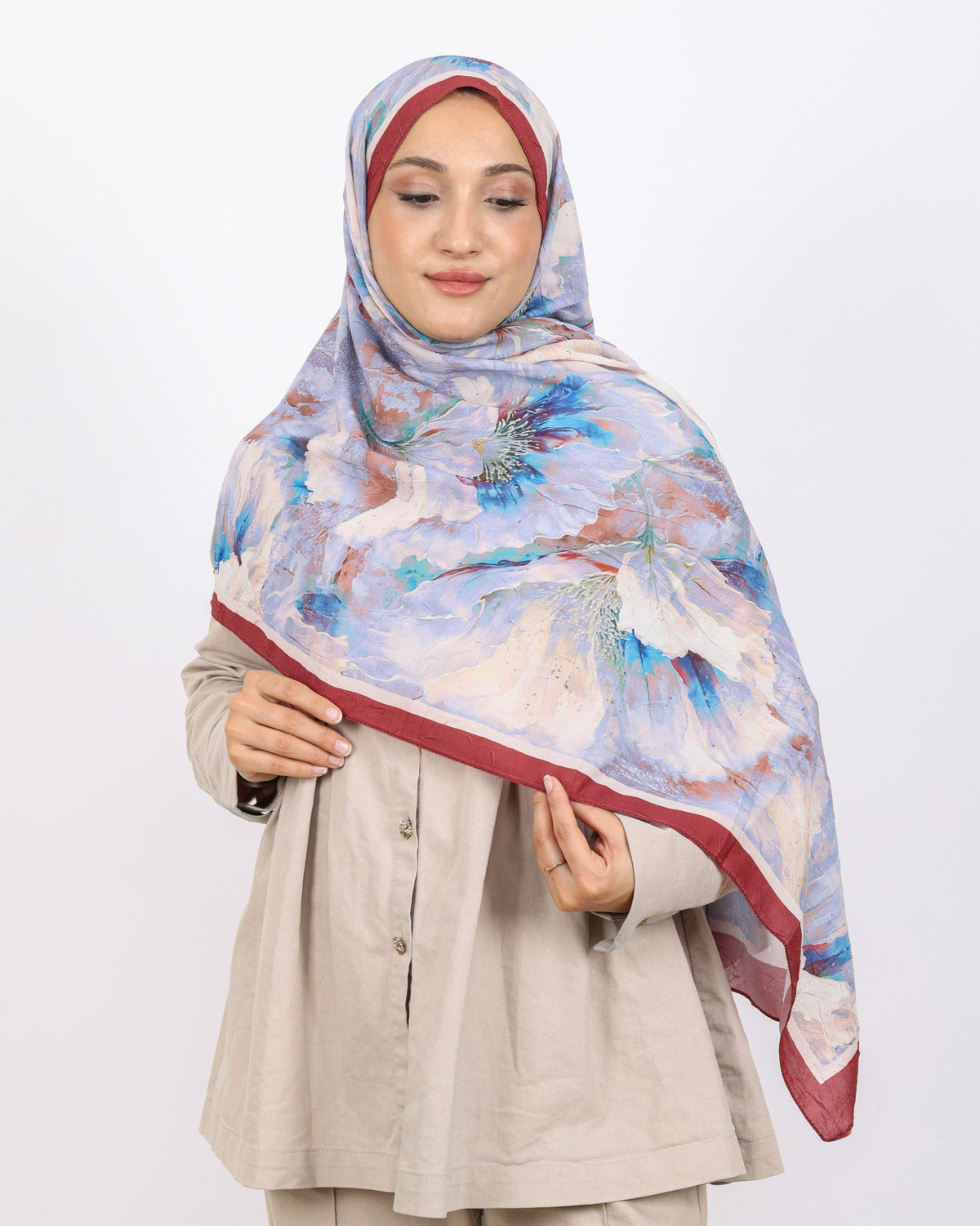 Soft Bambu Kraş Şal D044 Bordo, çiçekli desenli, 75 × 185 cm şal – görsel 3